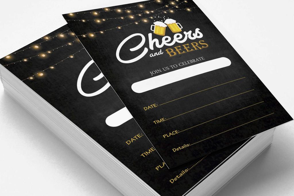Inkdotpot Cheers and Beers Birthday Invitation,Party Invites, 30 years, 40 years, 50 years, Pack Of 30 Fill In Invitations With Envelopes