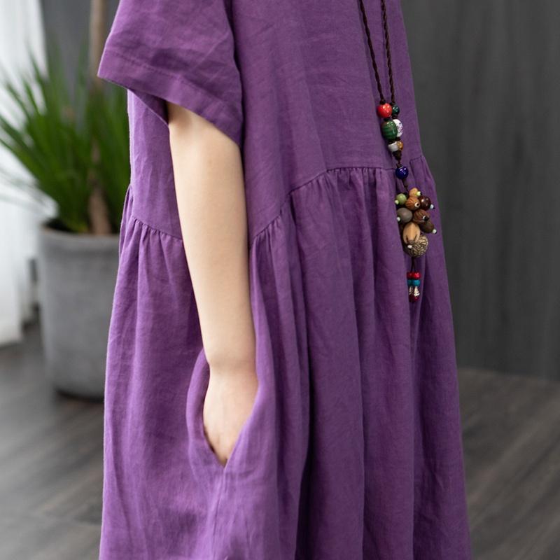 Estate nuove donne moda manica corta o-collo di mezza età in cotone e lino abito ampio abito casual abiti femminili