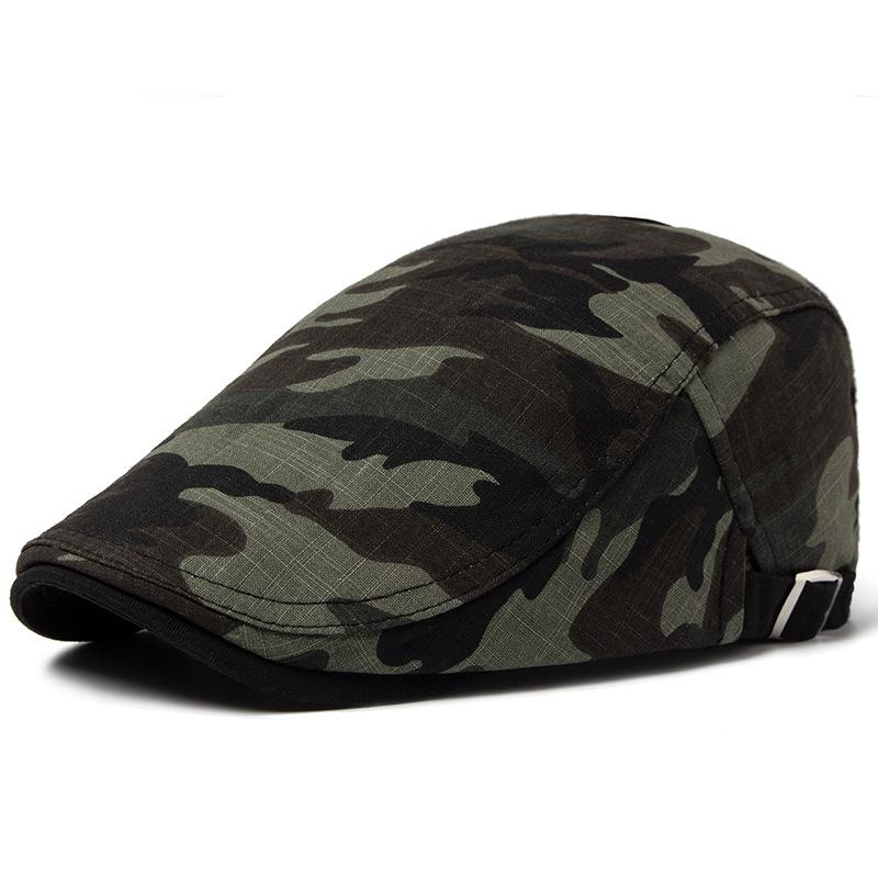 Men’s Beret-Style Summer Lightweight Camouflage Cotton-Linen Sun Hat; Women’s British-Style Outdoor Cap