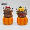 Autumn Harvest Pumpkin Decor Highland Cow Ornament, Resin Desktop Figurine Decorations, Creative Thanksgiving Table Centerpiece for Home Theme