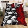 Duvet Cover Set Black Skull SkeletonPaisley Floral Gothic Luxury Soft Bedding Set Comforter Cover Halloween Decor,Queen Size