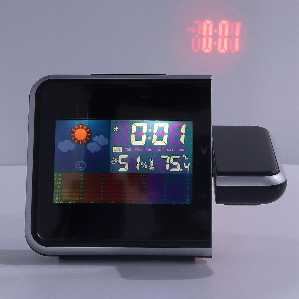 Wther Station Clock Temperature Humidity LCD Color Display LED Backlight Snooze Function Projection Alarm Clock