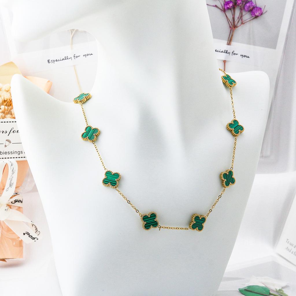 Collana con 10 Fiori Quadrifoglio Moda Lusso Leggero Ciondolo a Fiore Catena Clavicola da Donna