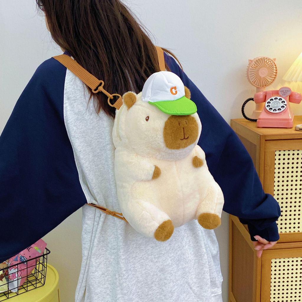Capybara Plush Cartoon Backpack & Crossbody Bag 2024 - Cute Gift for Girls