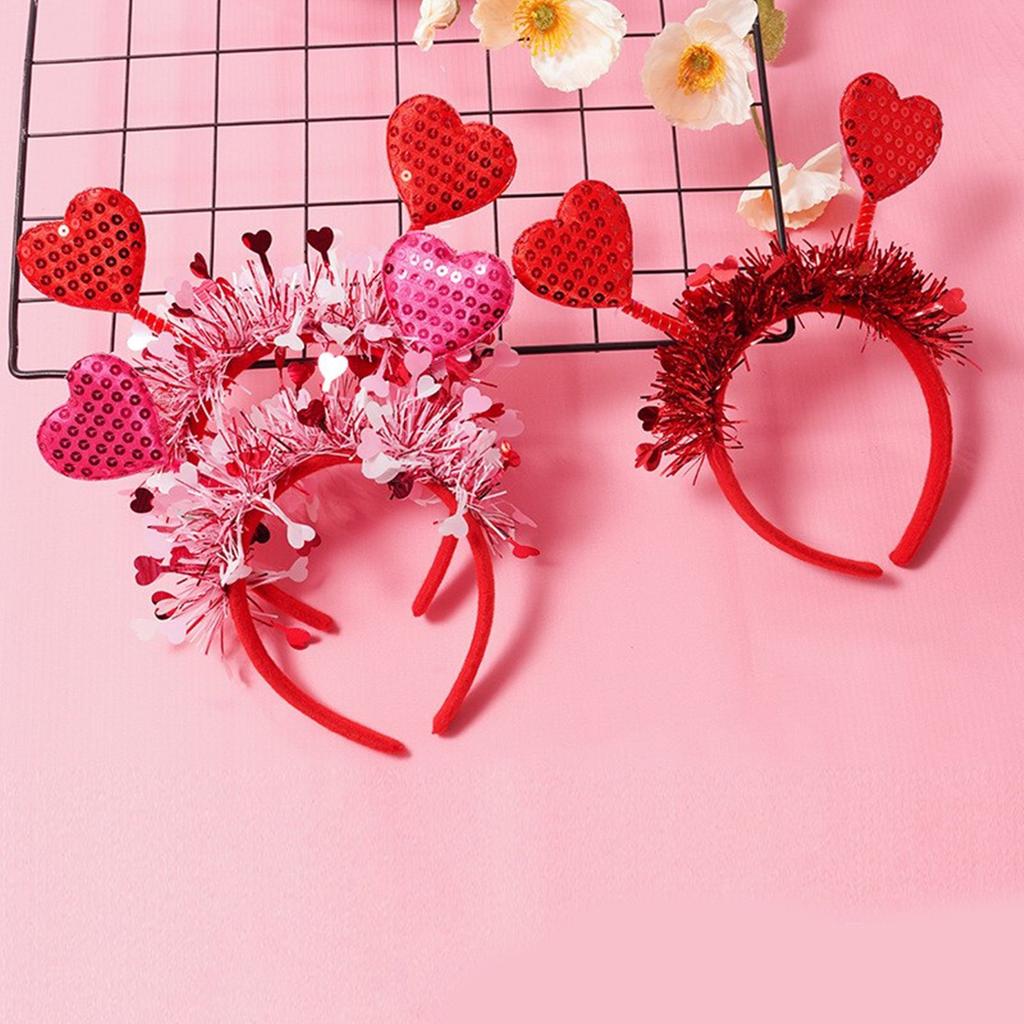 Valentines Day Headband for Woman with Sequins Heart Delicate Headbands Anti Slip Headbands Sweet Girls Prom Supplies