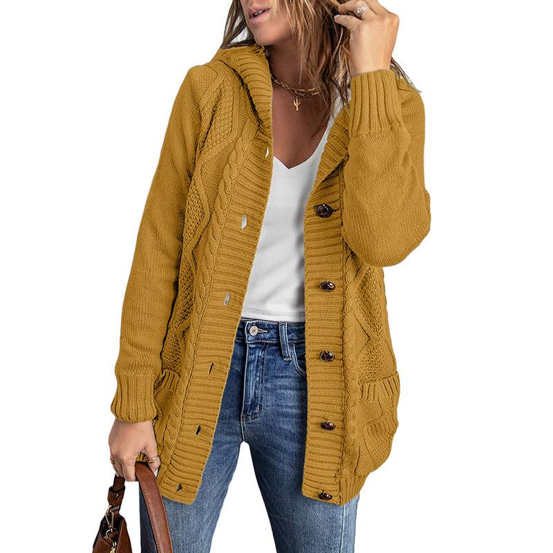 European American Winter Women's Solid Knit Cardigan: Casual Versatile Single-Breasted Multi-Button Warm Jacket