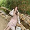 Coffee break French floral suspender dress women's spring and summer new lace splicing sweet temperament long skirt