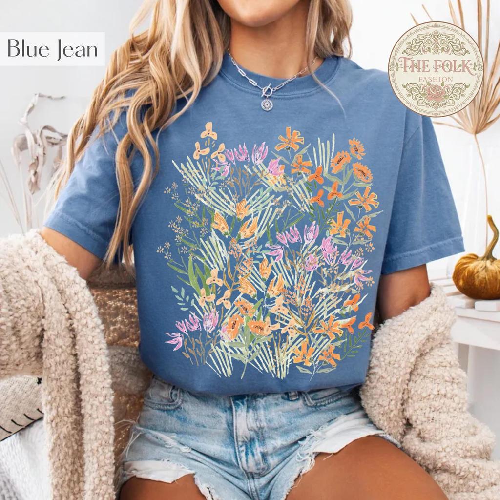 Wildflower Shirt, Vintage Botanical Graphic Tee, Cottagecore Meadow Flower T-Shirt, Comfort Colors Nature Tee, Trendy Floral Shirt