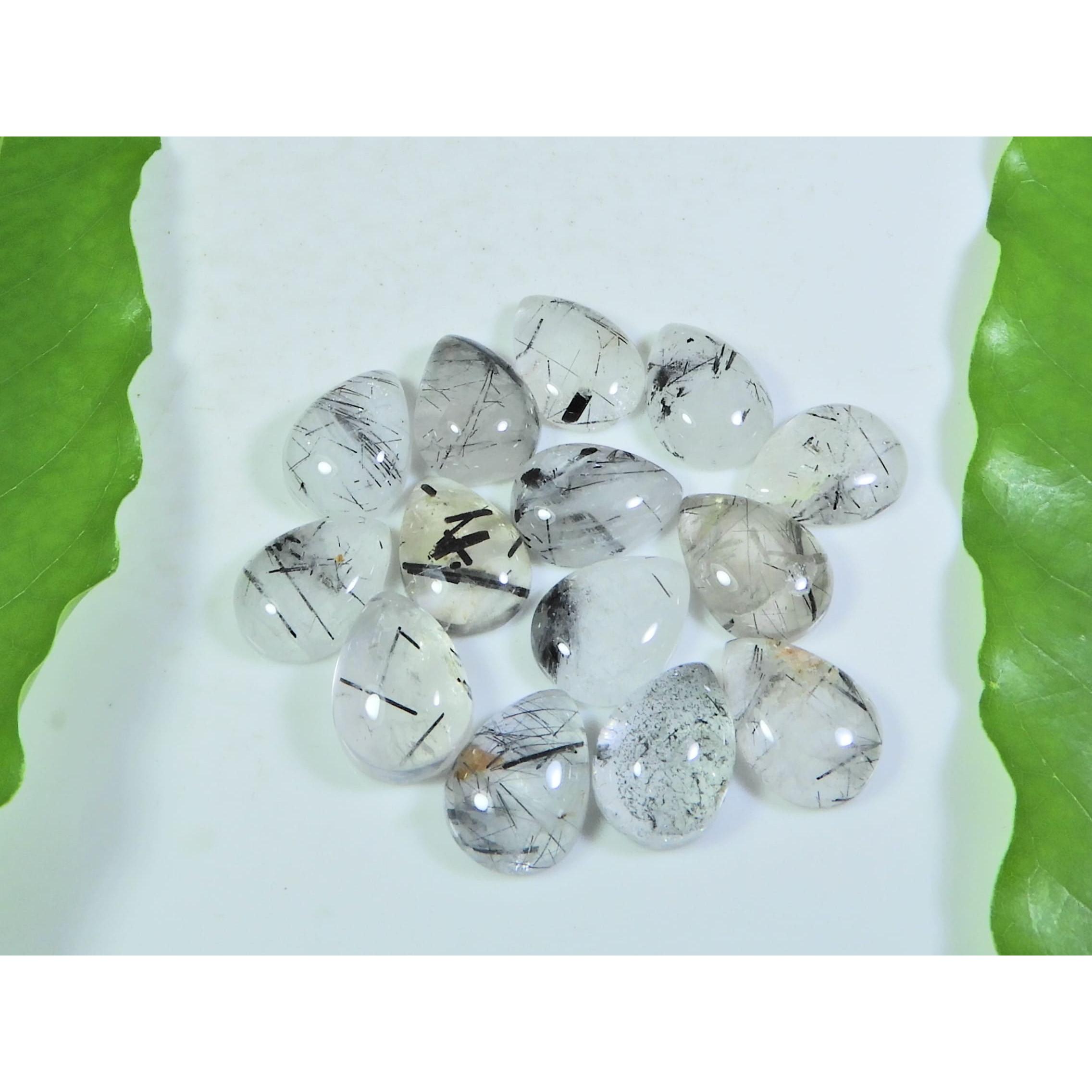 

11X15ММ Натуральный Черный Рутил Груша Кабошон Свободный Драгоценный Камень Лот 14 Шт. A-248