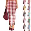Women's Stripe and Plaid Print Slim Pants with Side Slit Design - Black