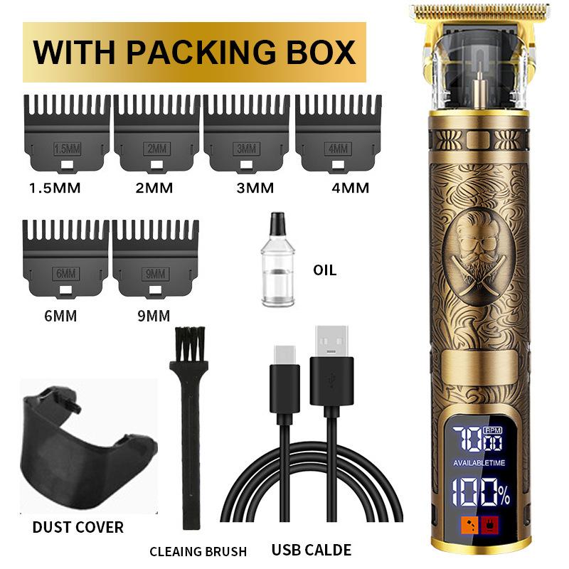 New Hair Clipper LCD Digital Display Household Hair Clipper Retro Oil Head Electric Clipper T9 Buddha Head Carving Small Clipper