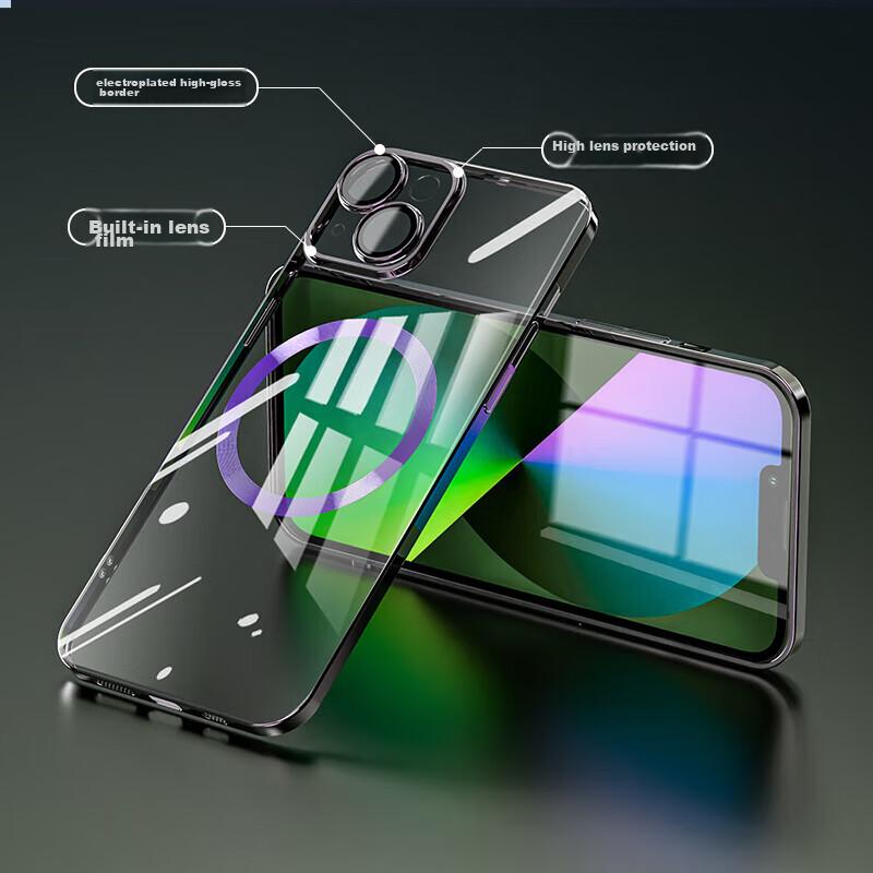 HotFire IPhone 15 Case, IPhone 15 Protective Cover, Electroplated Magnetic Anti-Drop Upgraded Lens Full Protection Transparent Case - Midnight Black