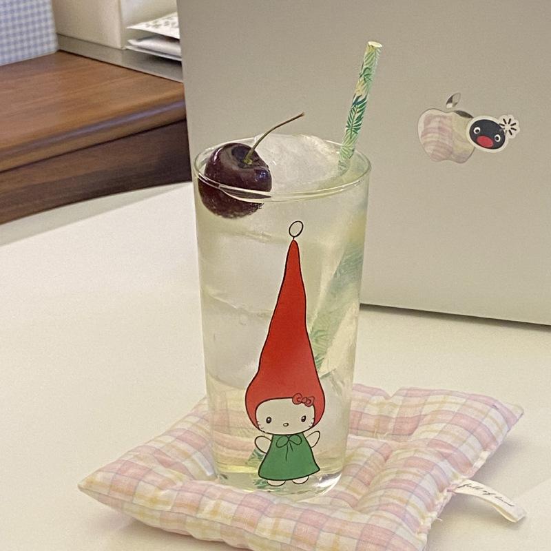 Creative Cartoon Hand-Painted Kt Cat High Borosilicate Glass Cute Pointed Hat Kitten Water Cup Juice Cup High Temperature Resistance