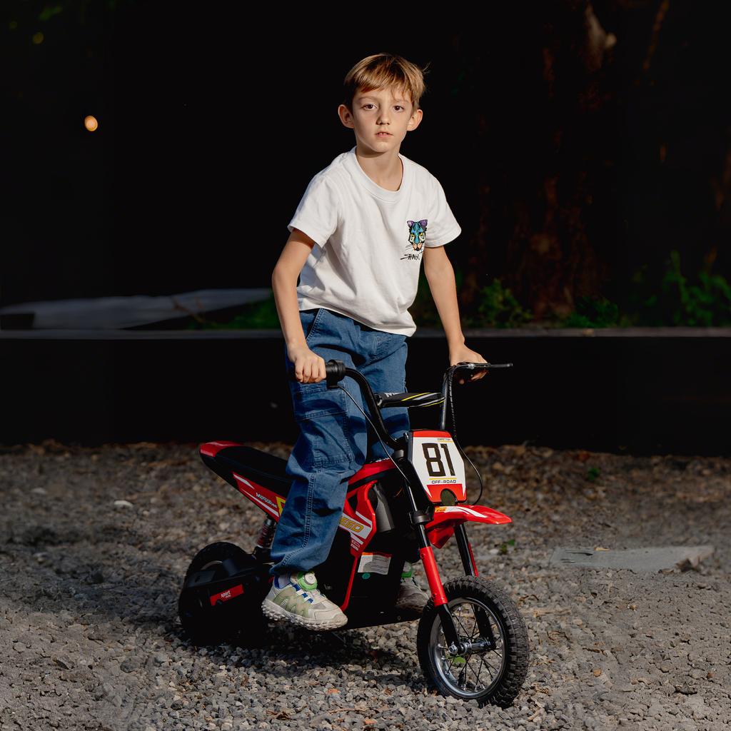 Electric Motorcycle for Children, 24 V, 250 W, Speed 6.4-16 km/h, Ages 8-12, Red