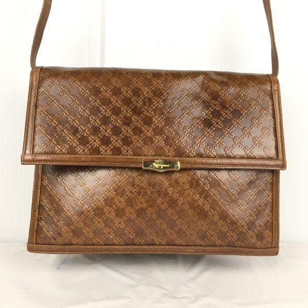 90s Vintage Ferragamo Leather Shoulder Bag Brown Embossed Pattern Women(USED)
