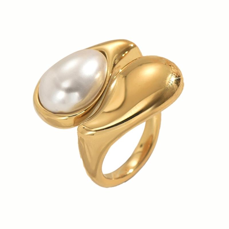 Simple Adjustable Opening Rings Fashion Geometric Pearls Rings Copper Texture Suitable for Wedding and Parties Wear