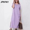JPNTKY Women's Fashion Summer Spring Solid Color Print V-Neck Short Sleeve Casual Dresses