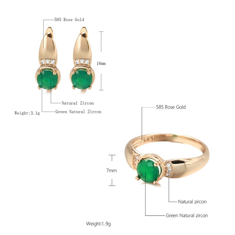 Neue Smaragd Rundschliff Natürlicher Zirkon Ohrringe Ring Sets Für Frauen Roségold Clip Ohrring Party Modeschmuck Sets