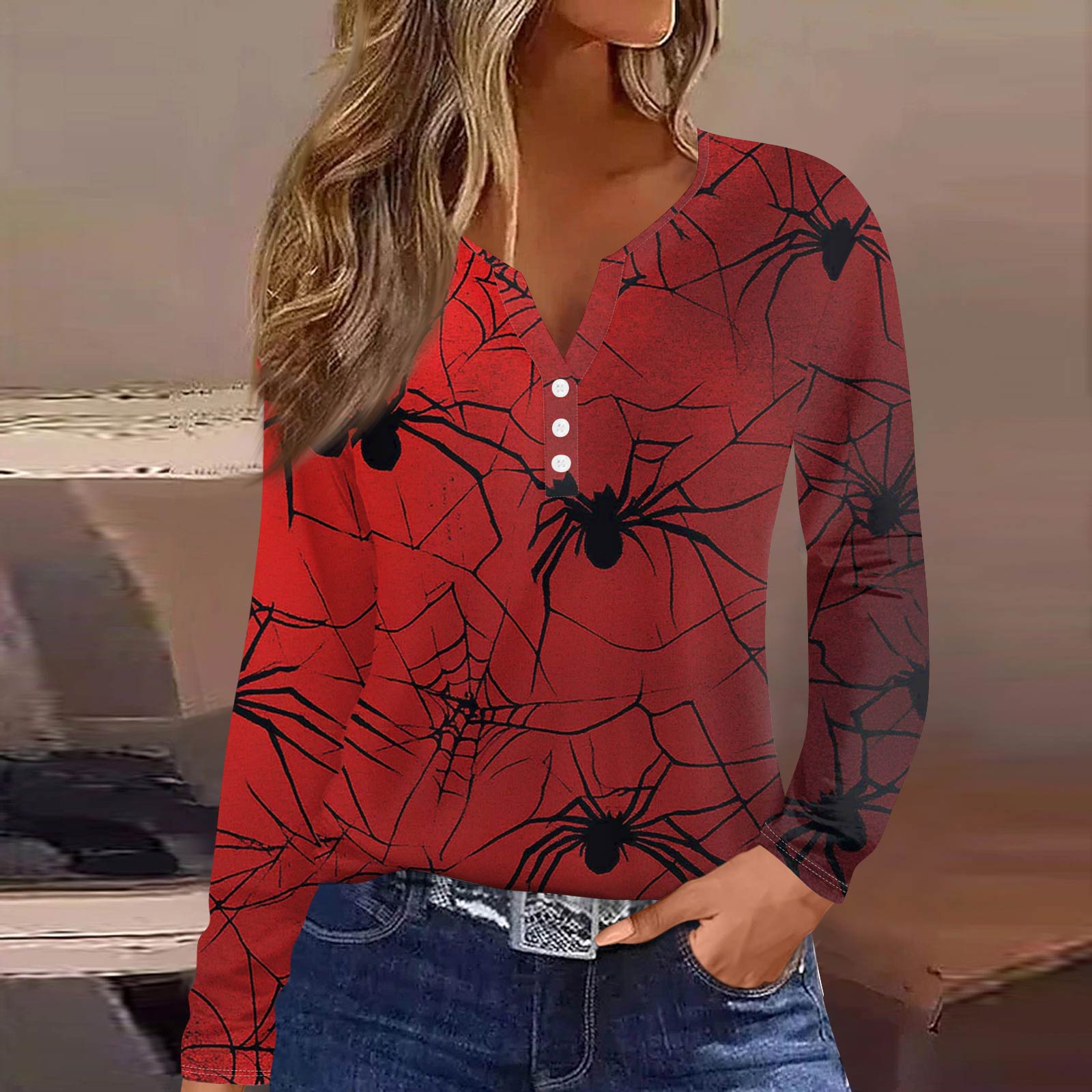 

Жен. Футболка Футболка на пуговицах с длинным рукавом Повседневные Выходные Мода Классический Топ с v-образным вырезом Обычный XL