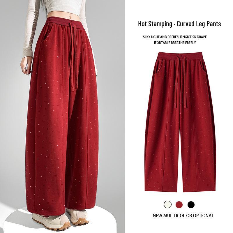 

Spring & Summer Rhinestone Wide-Leg Loose Scythe Pants for Women Double Extra Large красный