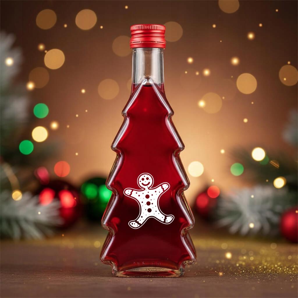 5x CHRISTMAS TREE 250ml Bottles WITH PRINT Liqueur, Tincture, Juice CHRISTMAS BOTTLES