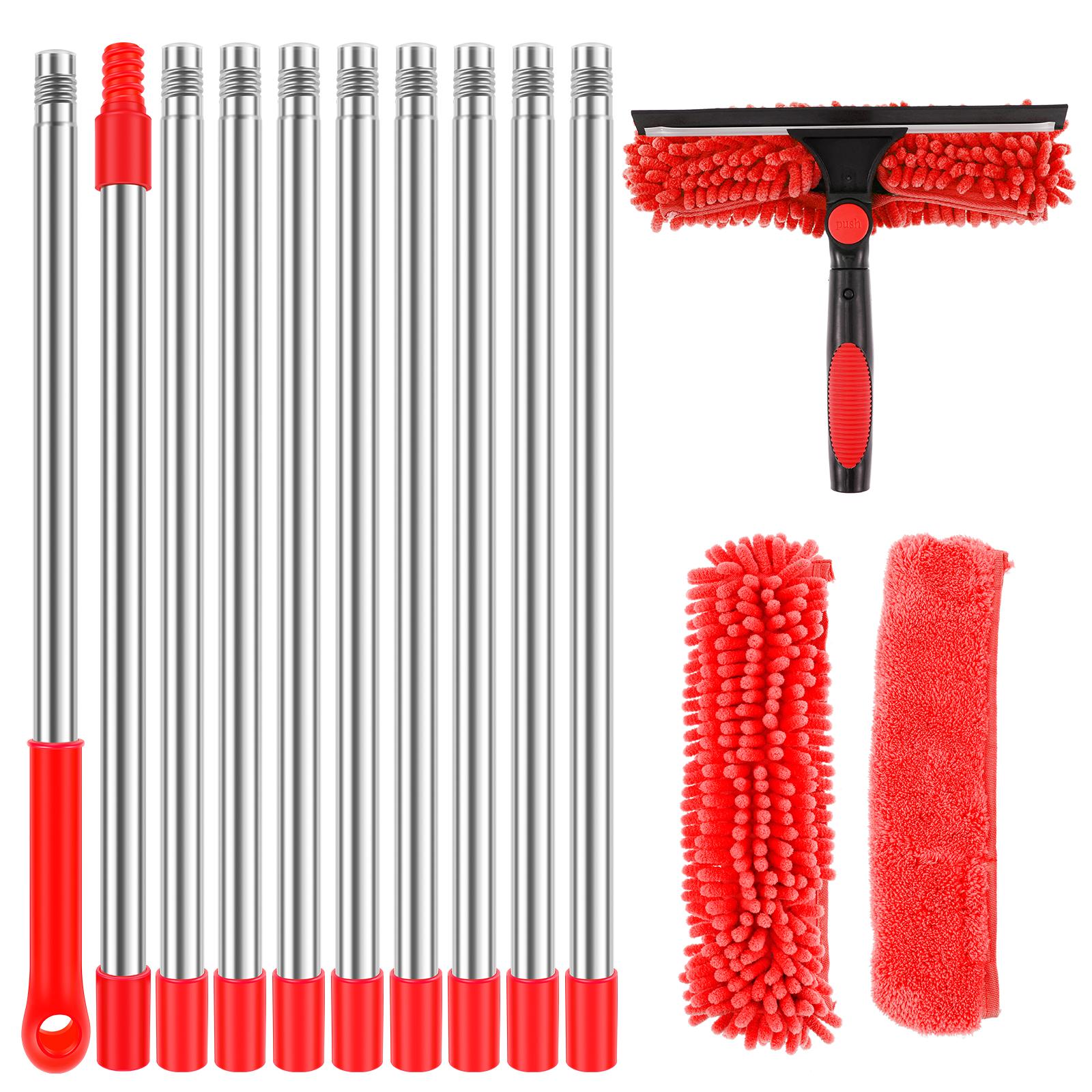 Extendable Window Cleaner Tools Set 2 In 1 Double Sided Glass Squeegee Cleaner Duster Mop 180° Swivel Window Cleaning Tools