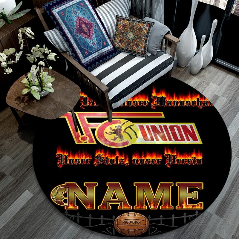 Custom Name,FC Union Berlin pattern round rug,Carpet Rug for Living Room Bedroom Playroom ,Non-slip Floor Mat,Holiday Gifts and Birthday Gifts.
