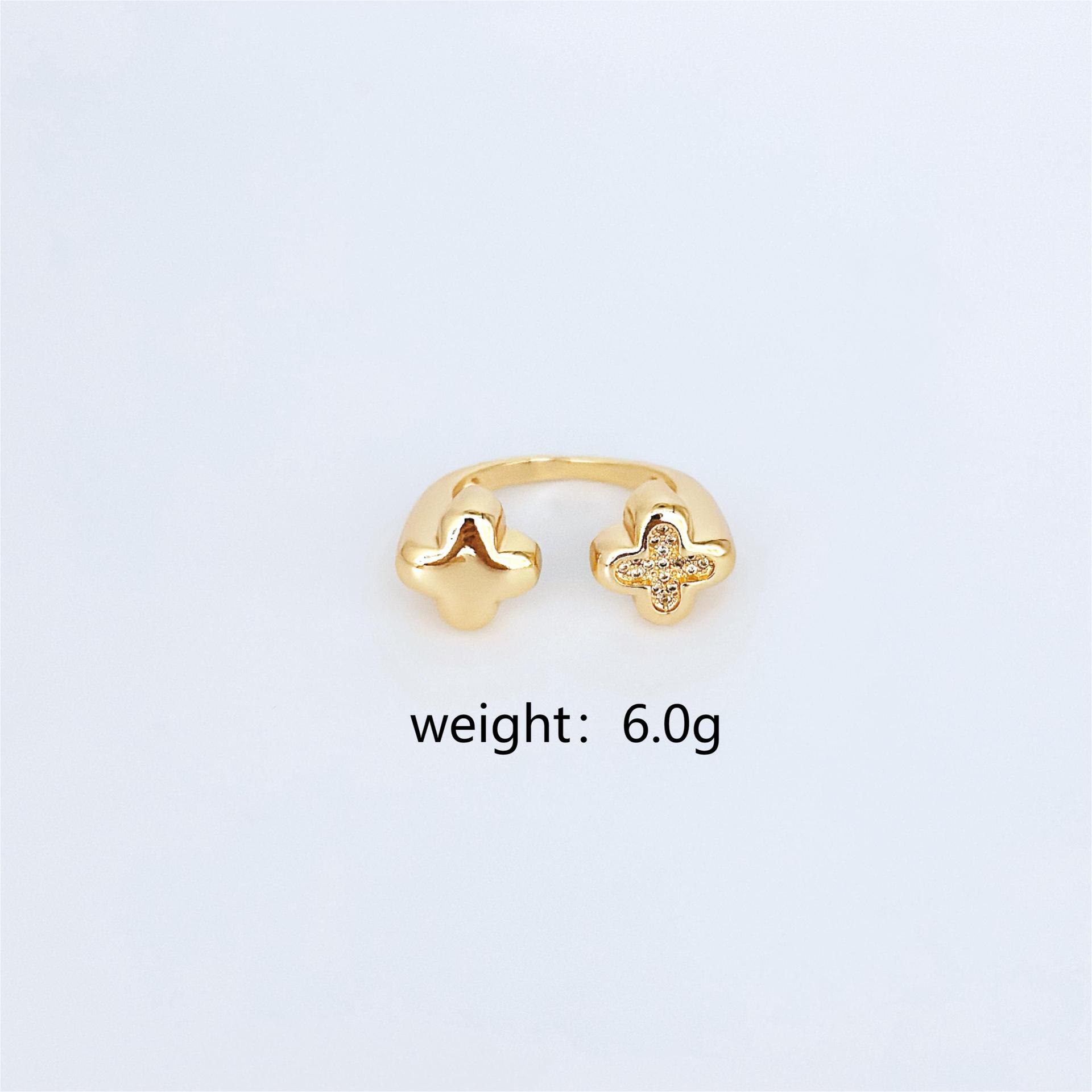 

Hot-Selling Four-Leaf Clover Ring Copper-Plated Glossy Niche Design Personalized Fashion Open Ring