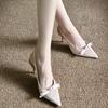 Fashion Baotou Sandals 2025 New High-Heeled Women'S Skinny Heel Pointy Bow After Empty French Temperament ShoesBaotou Sandals 2024 New