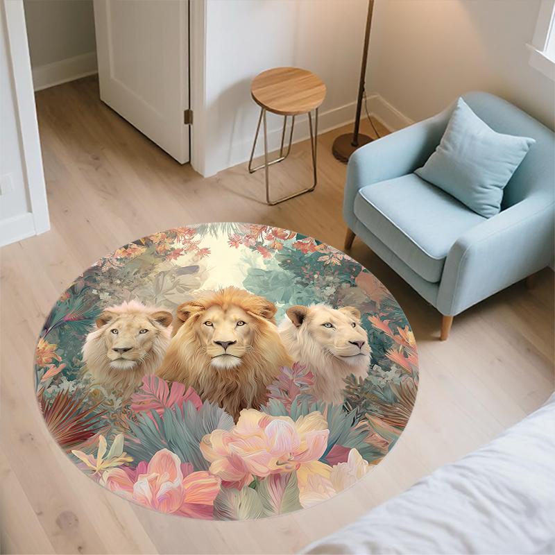 Beautiful Lion pattern round rug,Carpet Rug for Living Room Bedroom Sofa Playroom Decor,Non-slip Floor Mat,Holiday Gifts and Birthday Gifts