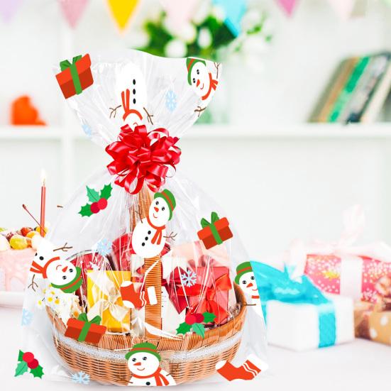Christmas Treat Bags Plastic Clear Xmas Candy Bags with Pull Bow Set for Baby Shower Bridal Shower Raffle Easter Christmas Party Supplies