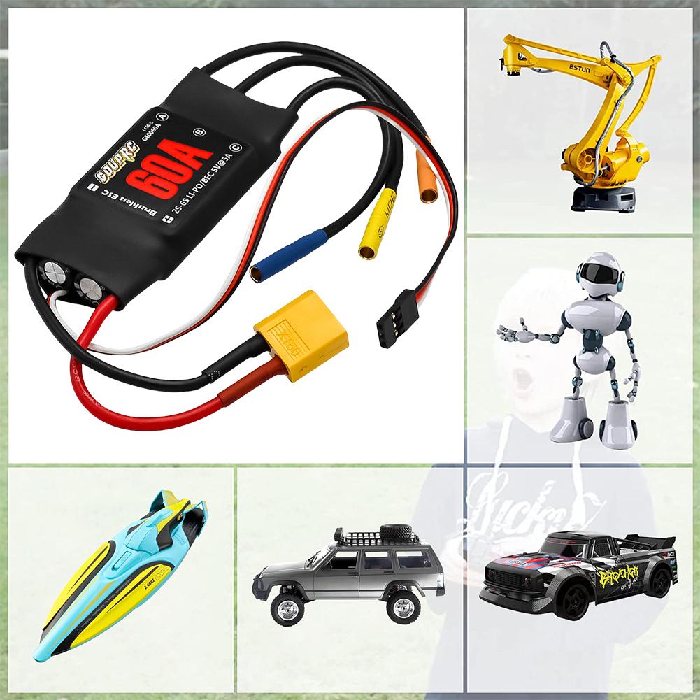 60A Brushless Electronic Controller 2-6S Brushless RC ESC with 5V/7A BEC & XT60 Plugs for Drone RC Helicopter Airplane