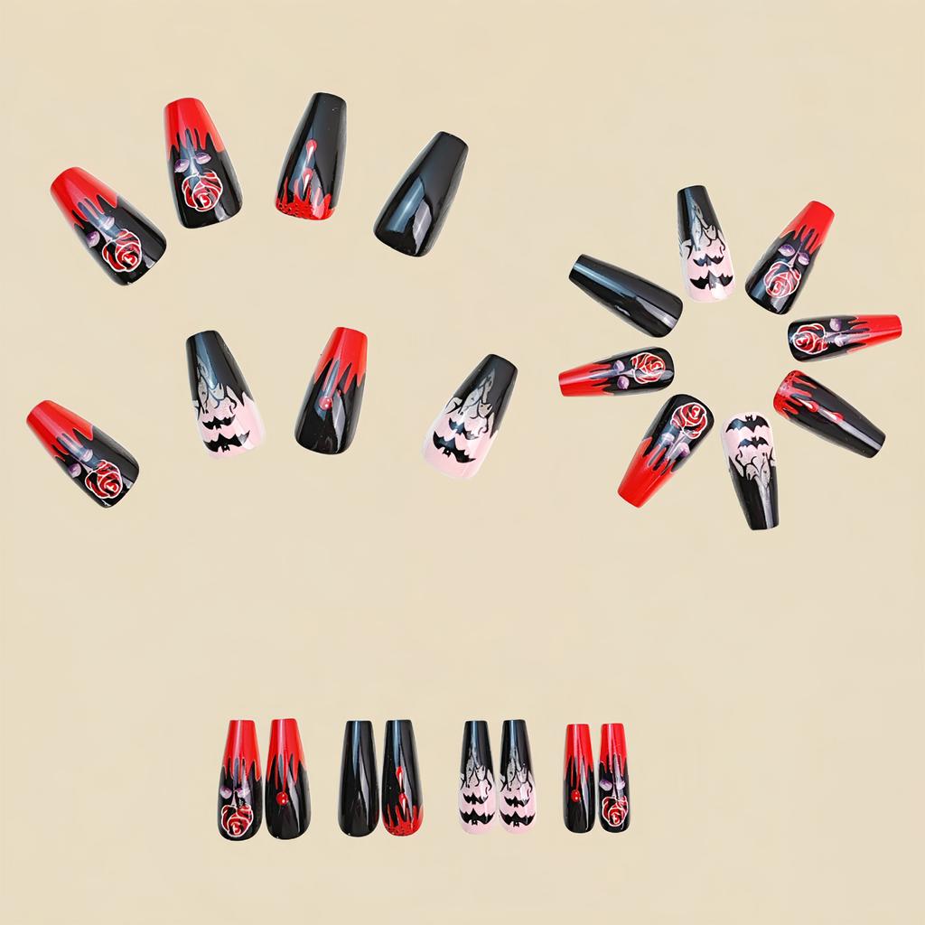 Elegant Fake Nail Halloween Party Accessory Glossy Pumpkin Art Lightweight Long Wear Nail Enhancement 24pcs/set