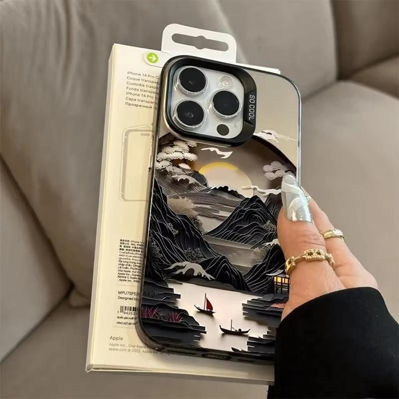 Chinese Landscape Phone Case For iPhone 17 Air 16 e 15 14 13 12 11 Pro Max Plus SE Shockproof Cover Screen Protector Phone Case