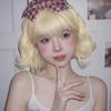 HAIRCUBE Wig Bob Curl Short Wig Gold Crossdressing Wave Wig Full Wig Perm Popular Harajuku Style Ladies Lolita Small Face Cosplay Heat Resistant