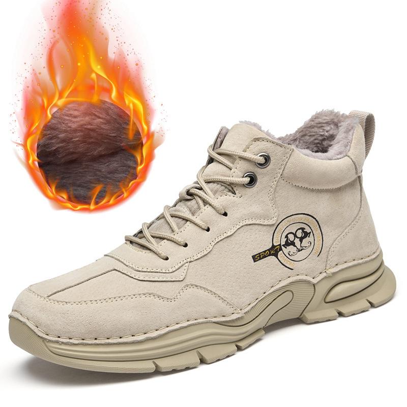 2025 new autumn and winter velvet cotton shoes medium and high top outdoor fashion casual pigskin sports hundred tower soft sole men's shoes