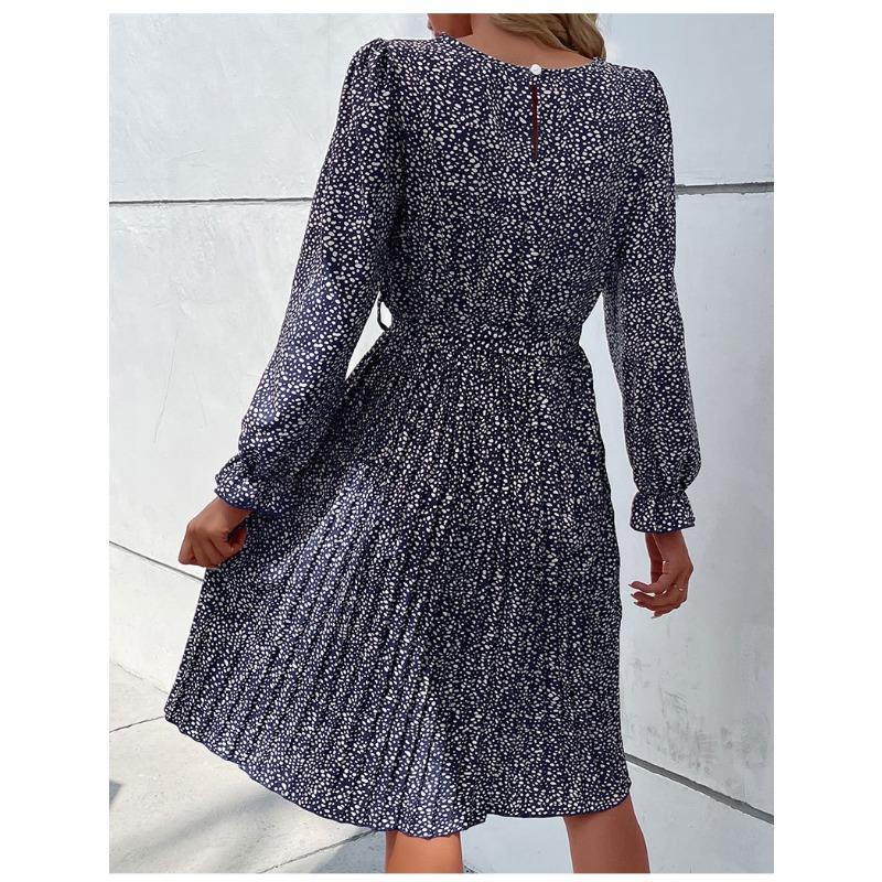 YYFS Women's Fashion Spring Fall Leopard Print Long Sleeve O-Neck High Waist Casual Dresses