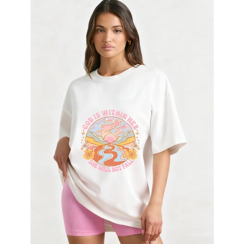 

Оверсайз футболка черная Бог внутри нее она не падет психоделический арт-принт графическая футболка женская повседневная уличная мода топ XXXXL белый