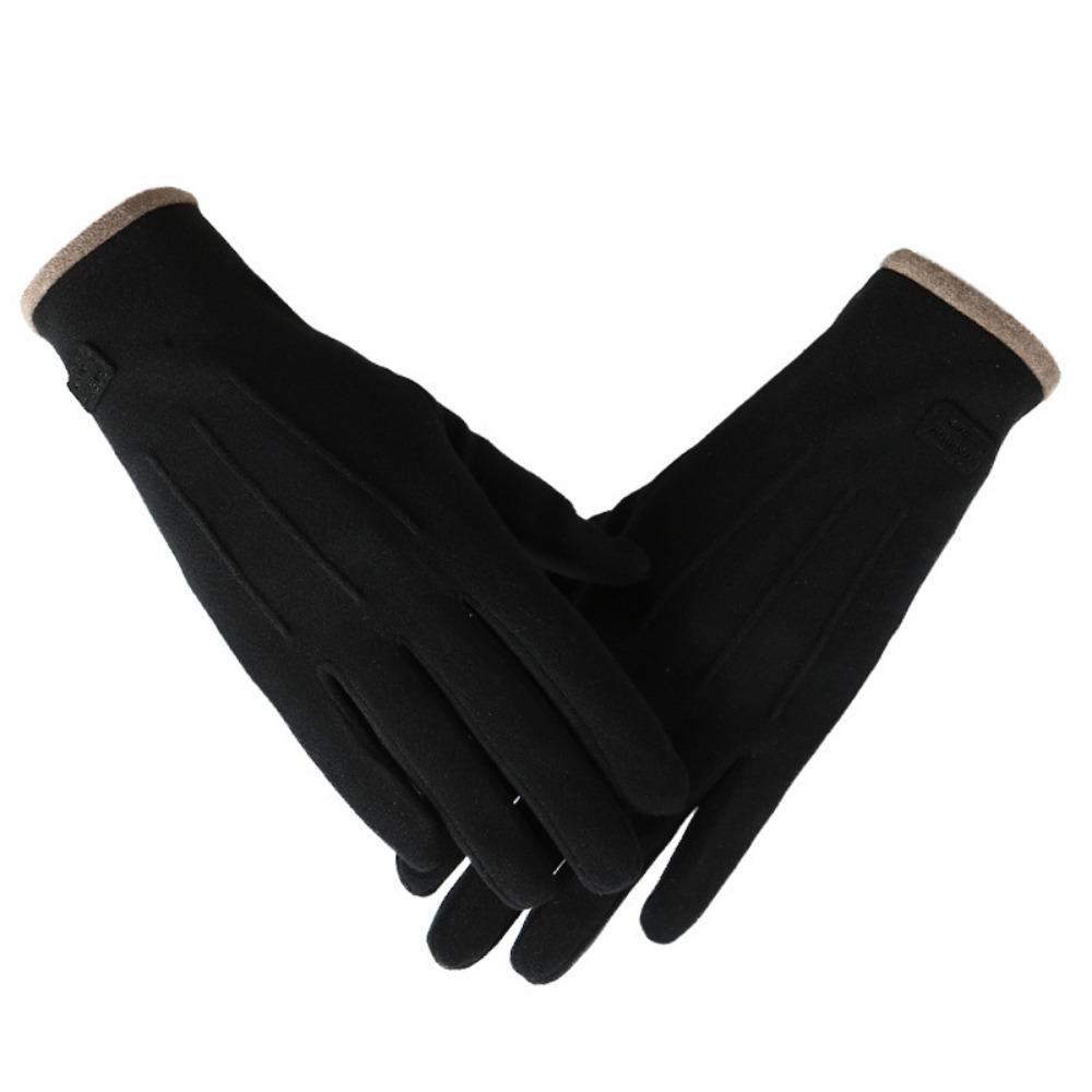 Double Sided Plush Finger Gloves Suede Fabric Warm Gloves New Touch Screen Gloves  Men's Style