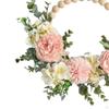 Peony Wreath Faux Floral Round Wooden Bead Spring for Door Bedroom