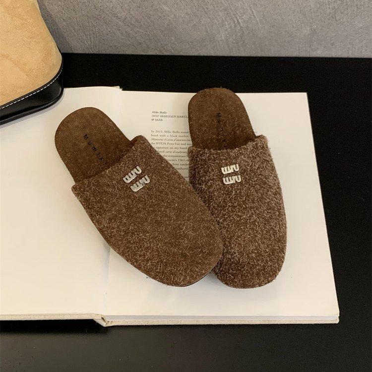 Lazy fashion bag head half slippers women's outer wear autumn new retro temperament casual lazy flat Muller single shoes
