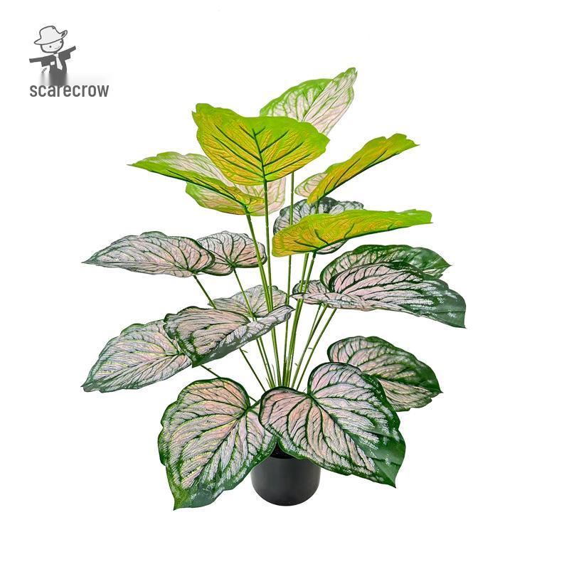 Artificial Bonsai Tree with Large Green Leaves, Potted for Home or Hotel Living Room Decor
