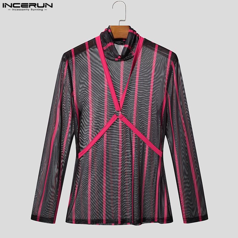 INCERUN Herren Rollkragen Langarm Durchsichtig Bandage Party Club T-Shirts Tee