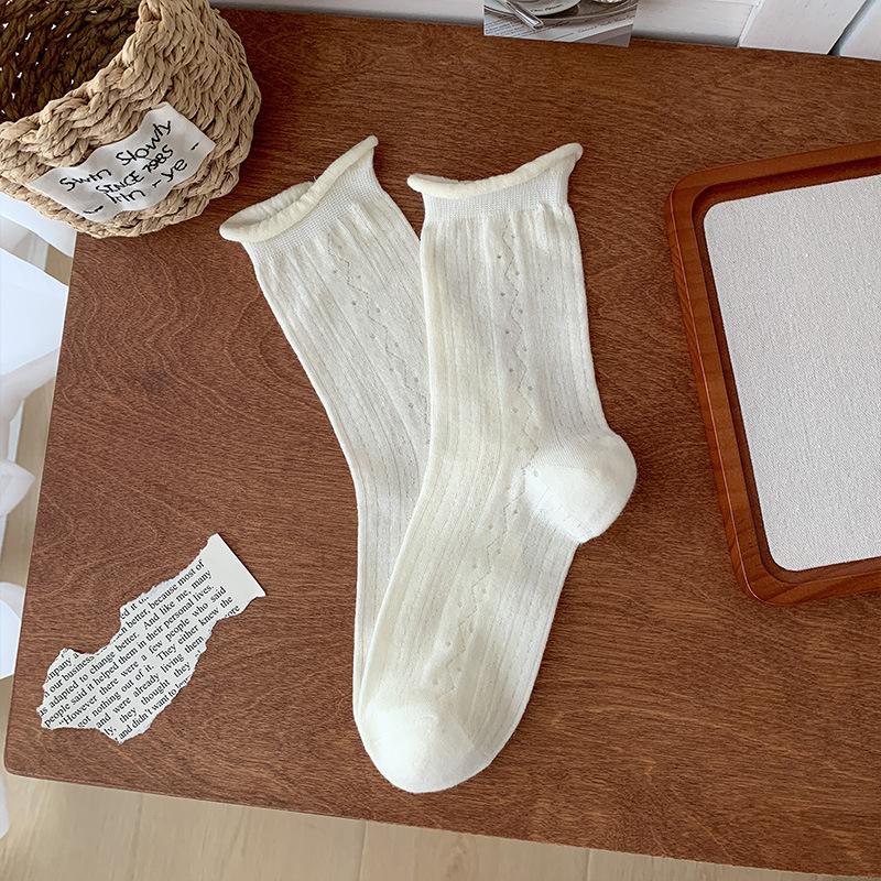 

Женские летние тонкие сетчатые ажурные дышащие милые кружевные носки-гольфы белого цвета 1 pair