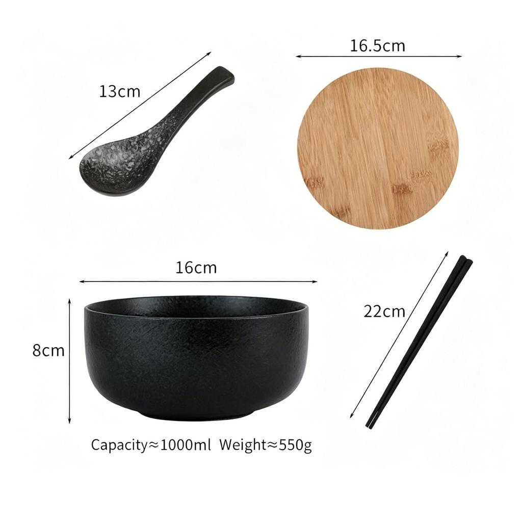6.5 Inch Japanese Ramen Bowl Set 1000ml Large Ceramic Noodle Bowl Microwave and Dishwasher Safe, Vintage Japanese Style Soup Bowl for Udon, Pho, Salad