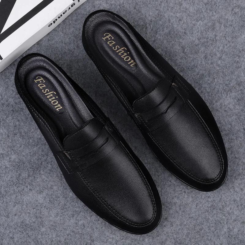 Fashion Men Shoes Loafers Genuine Leather Slippers Slides Breathable Mules Shoes for Men Dress Shoes for Men