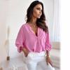 Women's Simple Loose Half-open Collar Single-breasted Long-sleeve Solid Color Shirt