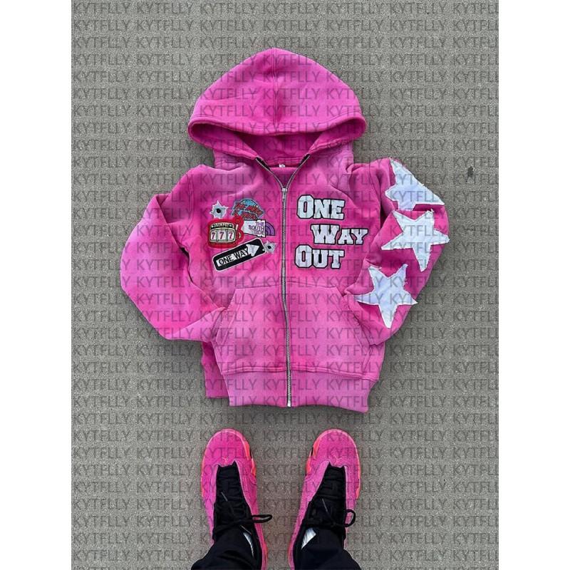 Casual Hooded Zip-Up Sweatshirt Teens Unisex Loose Fit Graphic Print Streetwear Fall