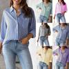 Women's Point Collar Long Sleeve Shirt Loose Fit Casual Striped Blouse Summer Office Daily Top