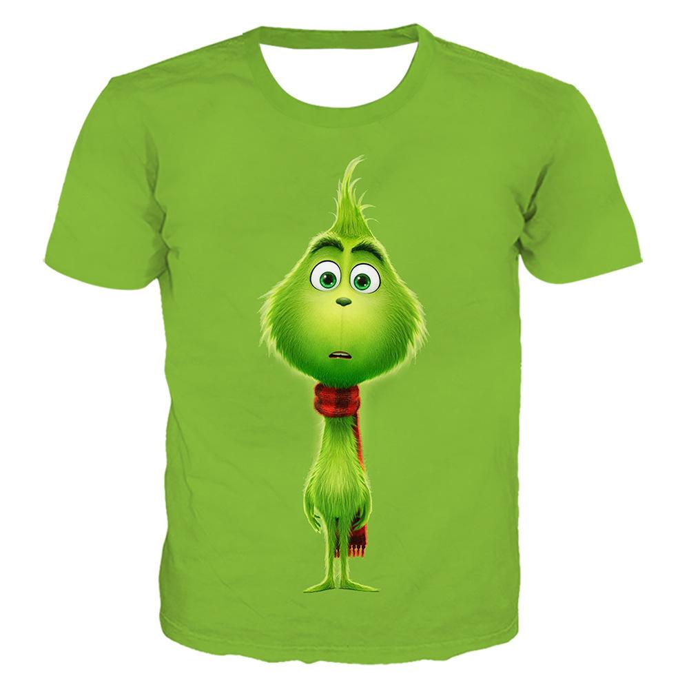 2025 Nueva camiseta infantil Impresión digital 3D Felpa verde Alta gama Dibujos animados Estampado Cuello redondo Manga corta Top de niña